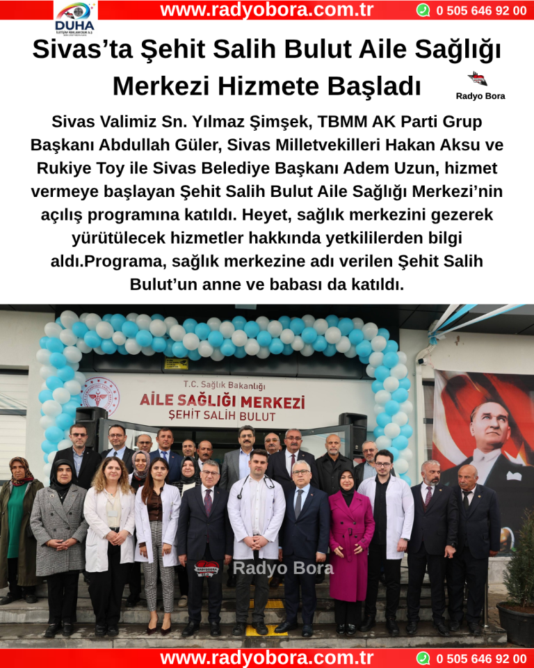 Sivas’ta Şehit Salih Bulut Aile Sağlığı Merkezi Hizmete Başladı Radyo Bora