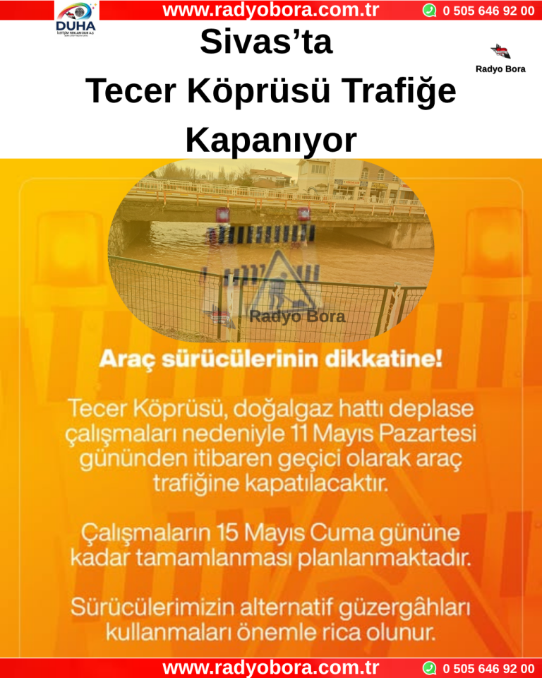Sivas’ta  Tecer Köprüsü Trafiğe Kapanıyor Radyo Bora