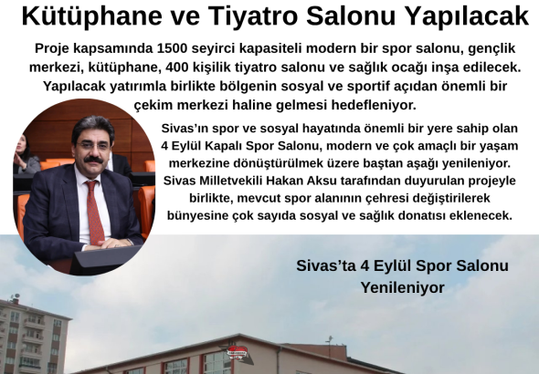 Sivas’a 4 Eylül Spor Salonu Yerine Dev Yatırım..!! Spor Salonu, Gençlik Merkezi, Kütüphane ve Tiyatro Salonu Yapılacak Radyo Bora