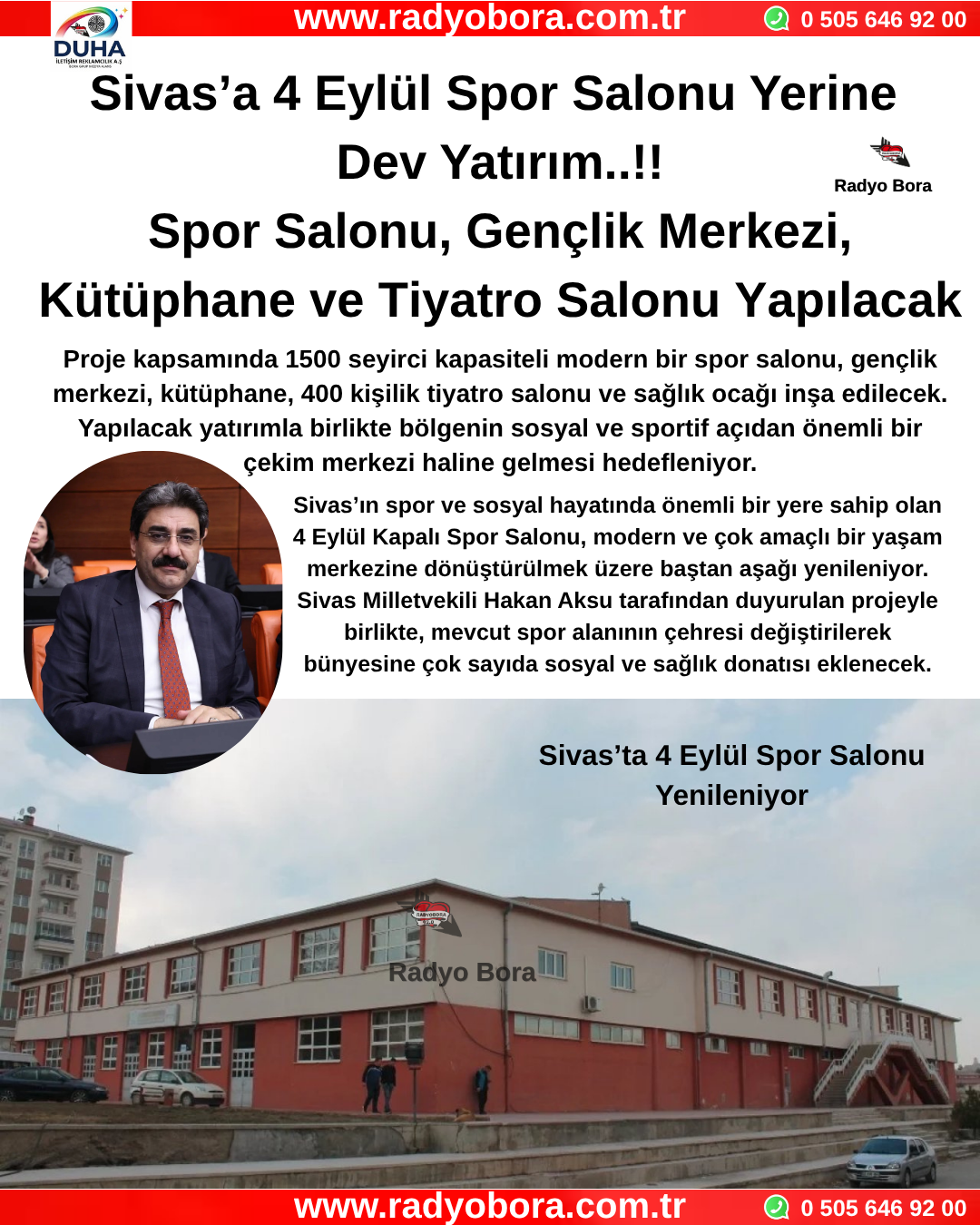 Sivas’a 4 Eylül Spor Salonu Yerine Dev Yatırım..!! Spor Salonu, Gençlik Merkezi, Kütüphane ve Tiyatro Salonu Yapılacak Radyo Bora