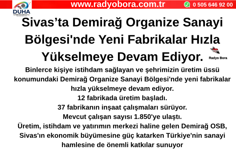 Sivas’ta Demirağ Organize Sanayi Bölgesi'nde Yeni Fabrikalar Hızla Yükselmeye Devam Ediyor. Radyo Bora