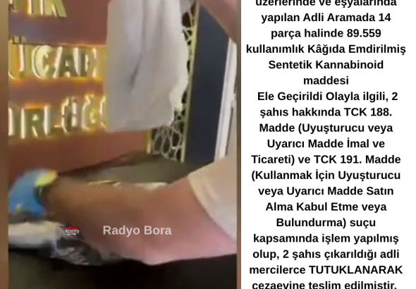 Sivas’ta 14 parça halinde 89.559 kullanımlık Kâğıda Emdirilmiş Sentetik Kannabinoid maddesi Ele Geçirildi Radyo Bora