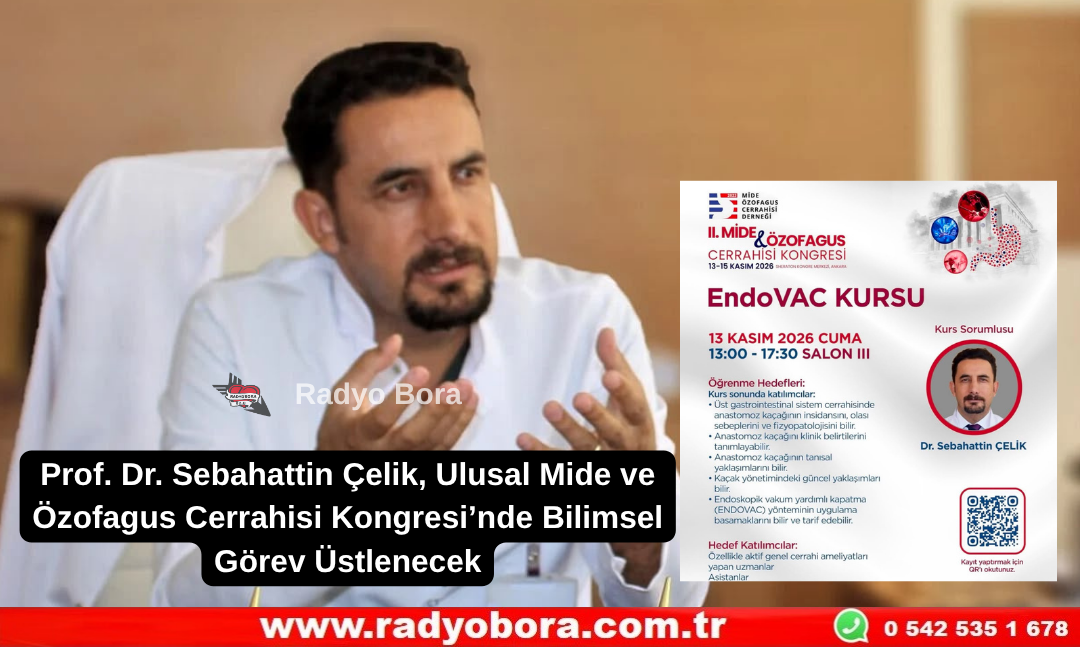 Prof. Dr. Sebahattin Çelik, Ulusal Mide ve Özofagus Cerrahisi Kongresi’nde Bilimsel Görev Üstlenecek Radyo Bora