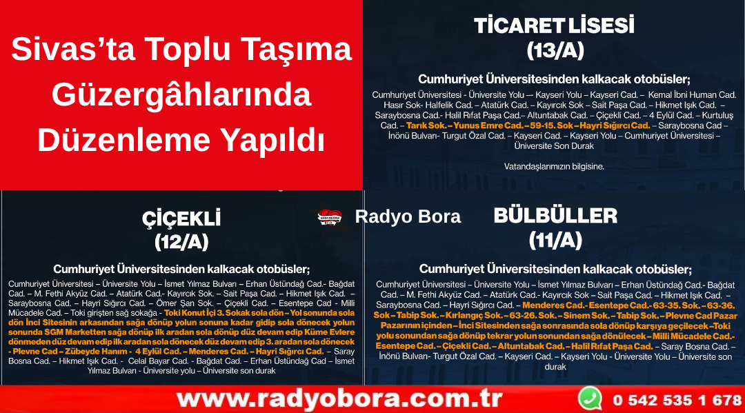 Sivas’ta Toplu Taşıma Güzergâhlarında Düzenleme Yapıldı Radyo Bora