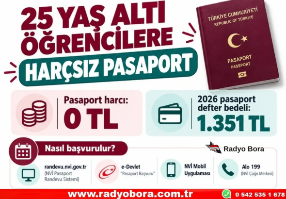 25 YAŞ ALTI ÖĞRENCİLERE HARÇSIZ PASAPORT Radyo Bora