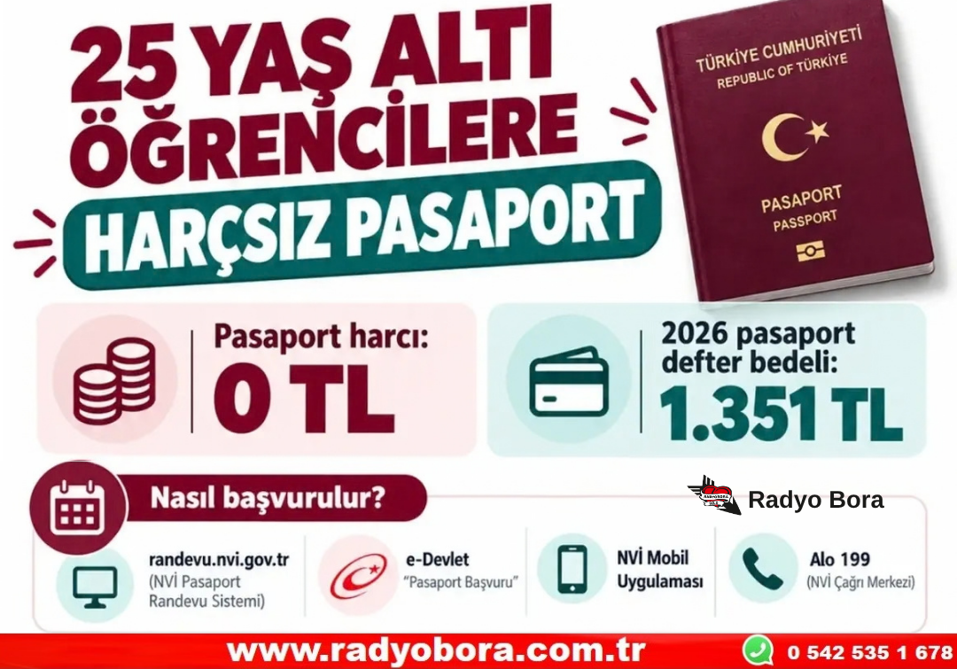 25 YAŞ ALTI ÖĞRENCİLERE HARÇSIZ PASAPORT Radyo Bora