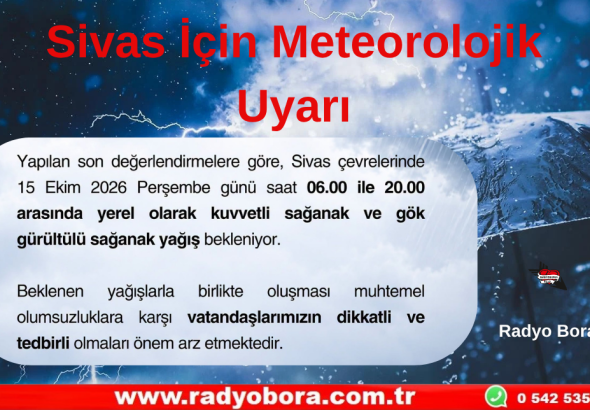 Sivas İçin Meteorolojik Uyarı  Radyo Bora