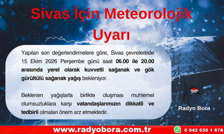 Sivas İçin Meteorolojik Uyarı  Radyo Bora