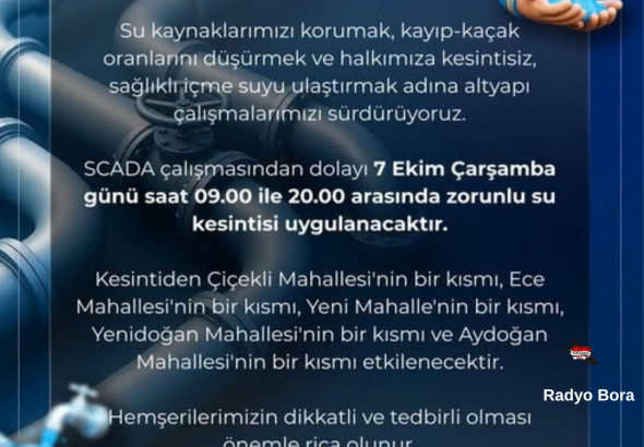 Sivas’ta 07 Ekim 2026 Çarşamba Günü Su Kesintisi  Radyo Bora
